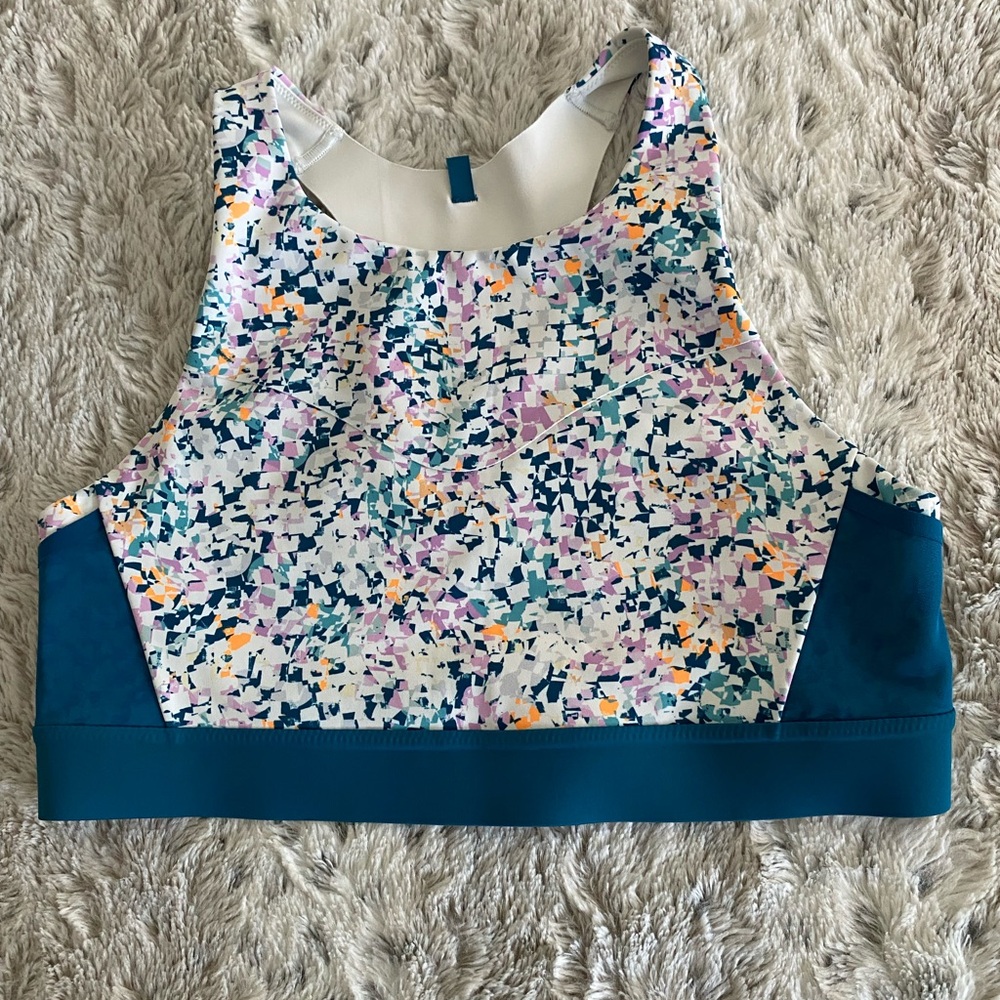 Brooks Teal & Multi-Color High-Neck Sports Bra
